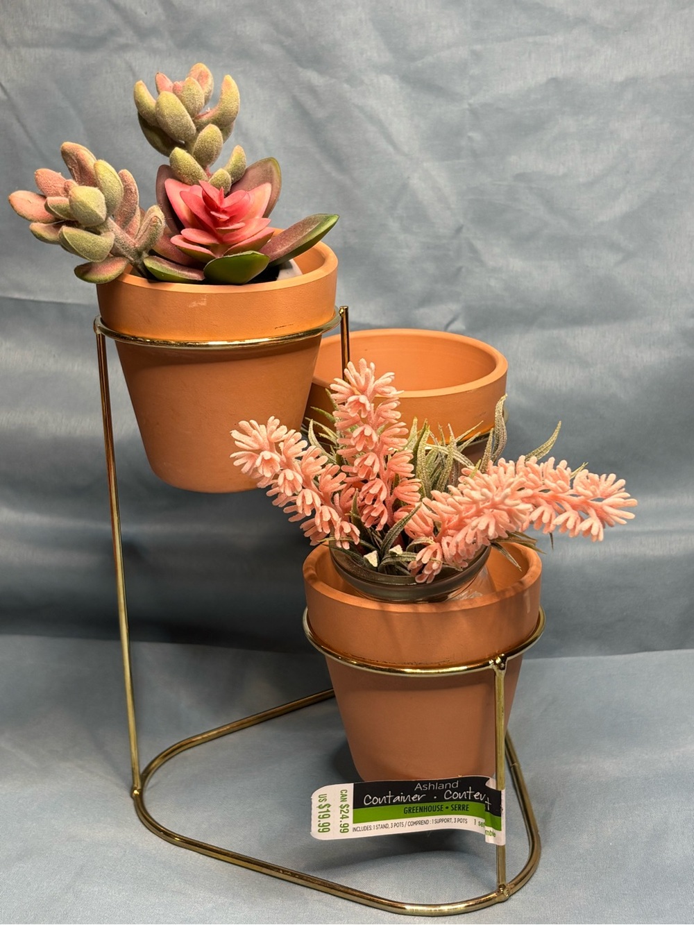 Ashland Terracotta Trio Planter w/ Brass Stand